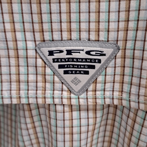 Columbia Sportswear PFG Shirt Men's Large White Tan Green Check Fishing Gear - Picture 8 of 14